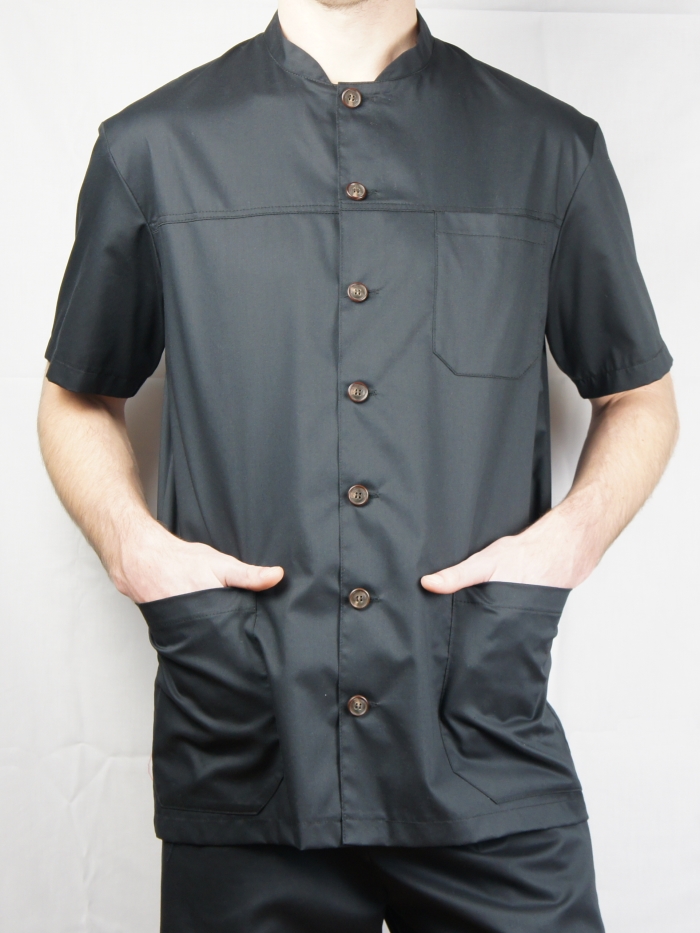 black medical shirt, classic black scrubs for men